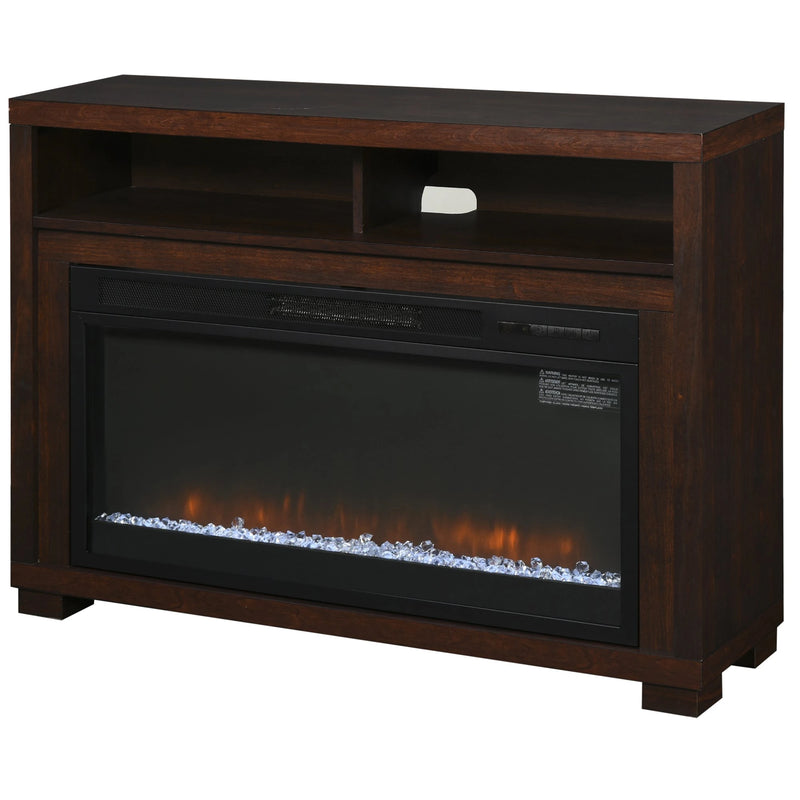 HOMCOM electric fireplace TV stand with mantel and storage shelves.