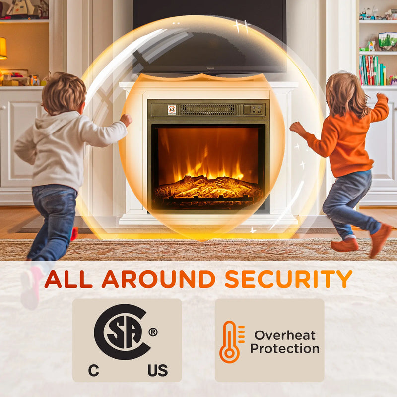 Adjustable temperature electric fireplace from 62℉-82℉