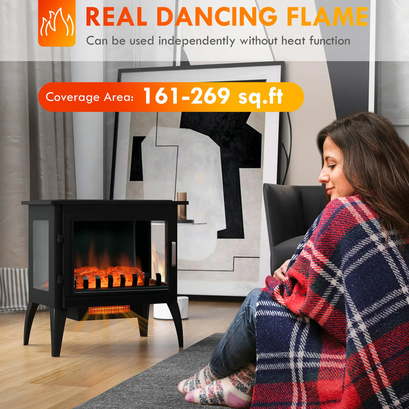 Electric fireplace heater with adjustable 1000W and 1500W heat settings