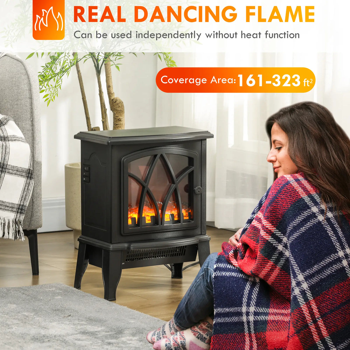 Realistic flame effect of the HOMCOM electric fireplace heater