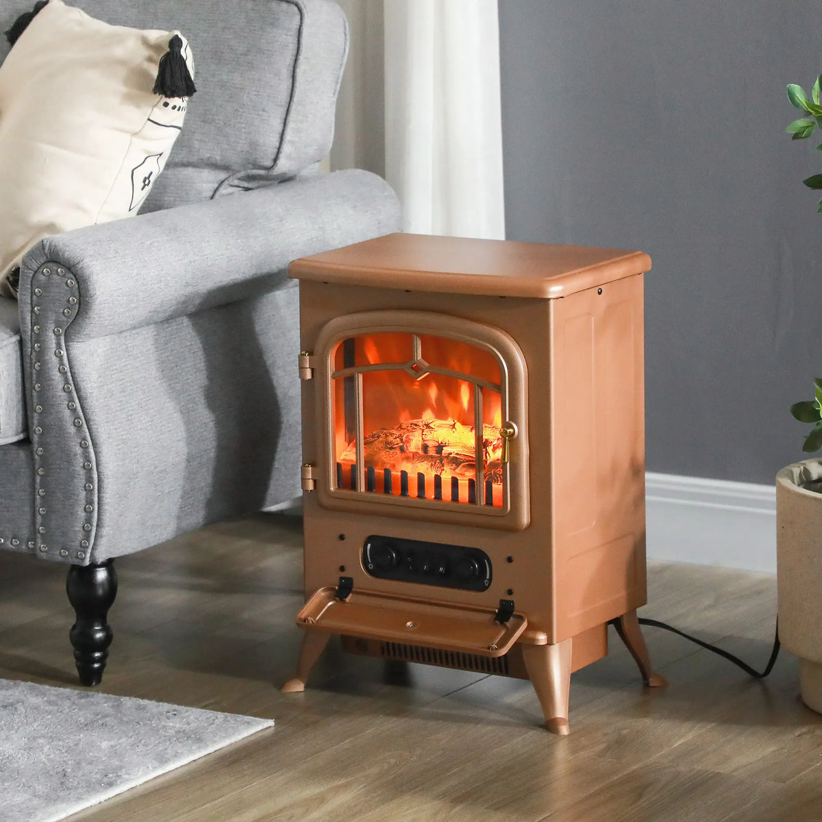 HOMCOM Adjustable Heat Electric Stove Fireplace, 750W/1500W