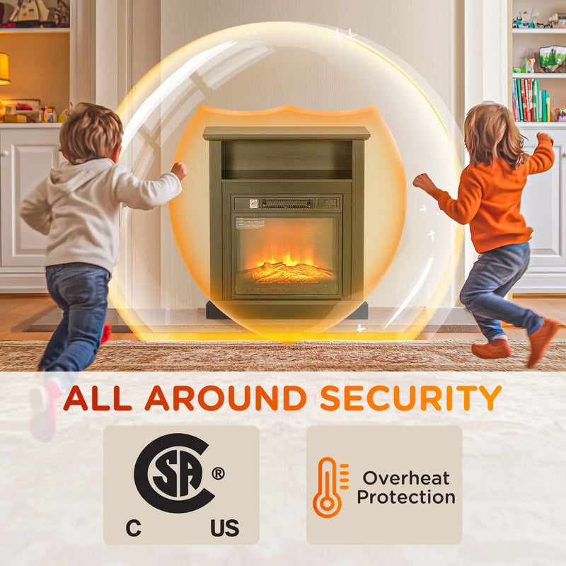 HOMCOM Electric Fireplace with Mantel and Storage Shelf