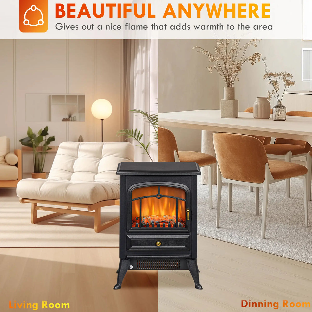 HOMCOM Electric Fireplace Heater – Perfect for Bedrooms & Living Rooms