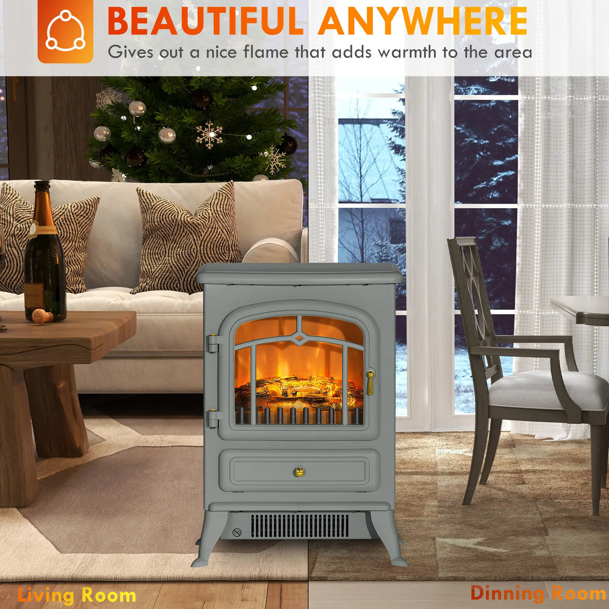 HOMCOM Electric Fireplace Heater – Perfect for Bedrooms & Living Rooms