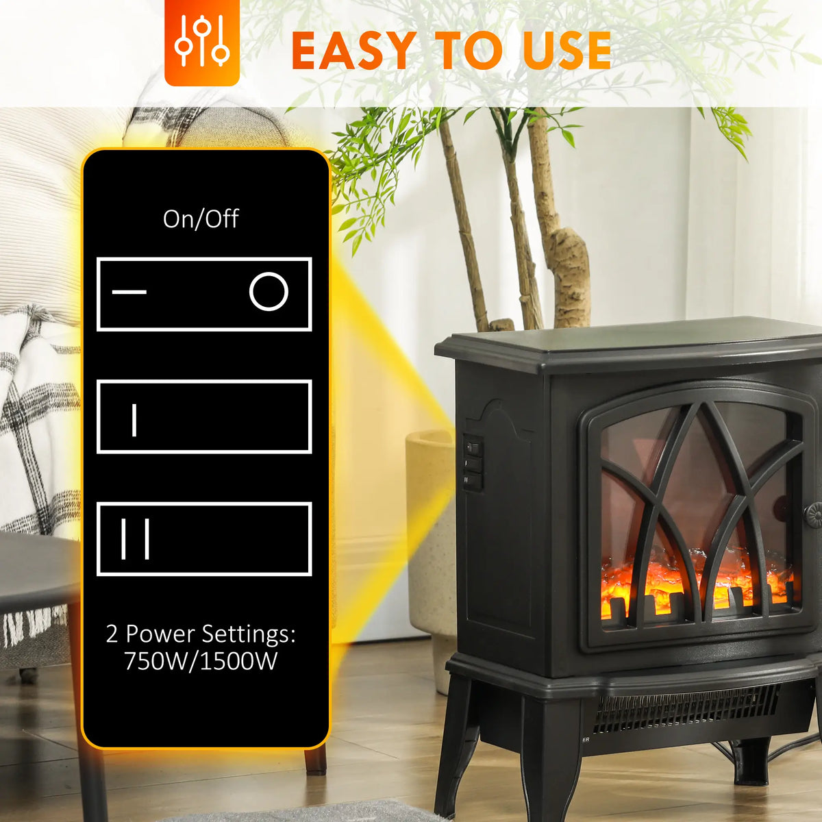 Safe and reliable HOMCOM electric fireplace heater with overheat protection