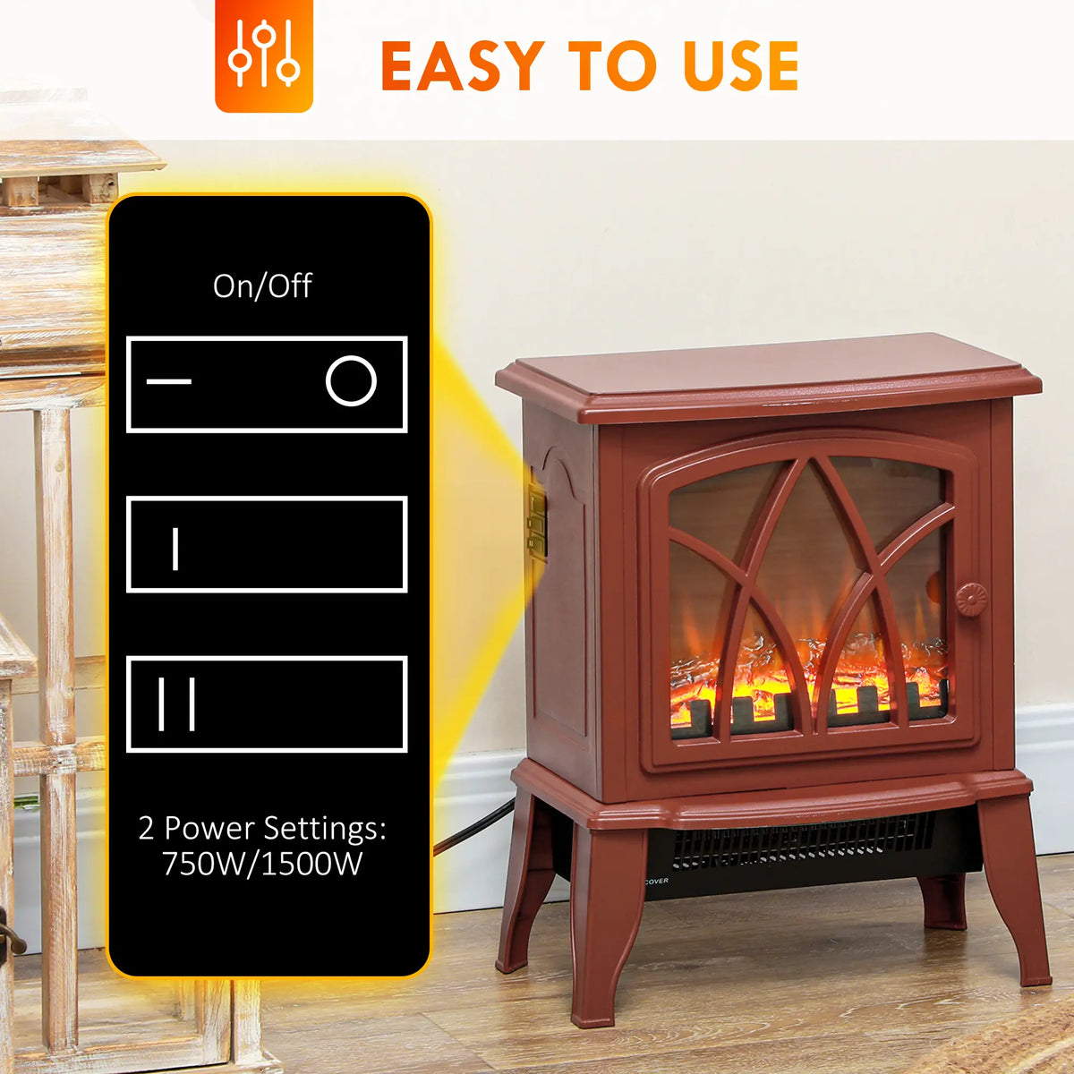 Safe and reliable HOMCOM electric fireplace heater with overheat protection