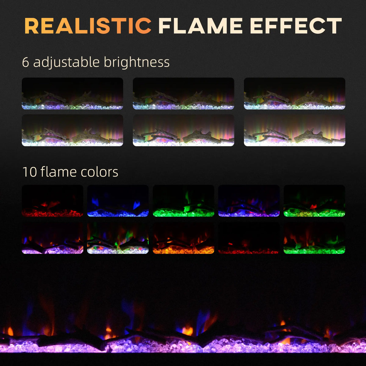 Energy-efficient fireplace heater with thermostat control.