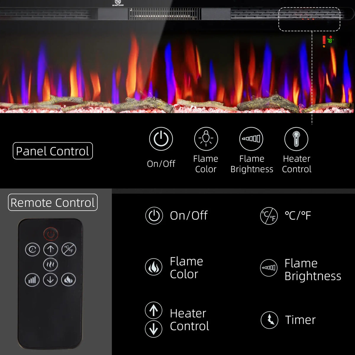 HOMCOM Electric Fireplace with Realistic Faux L*ogs *& Crystals