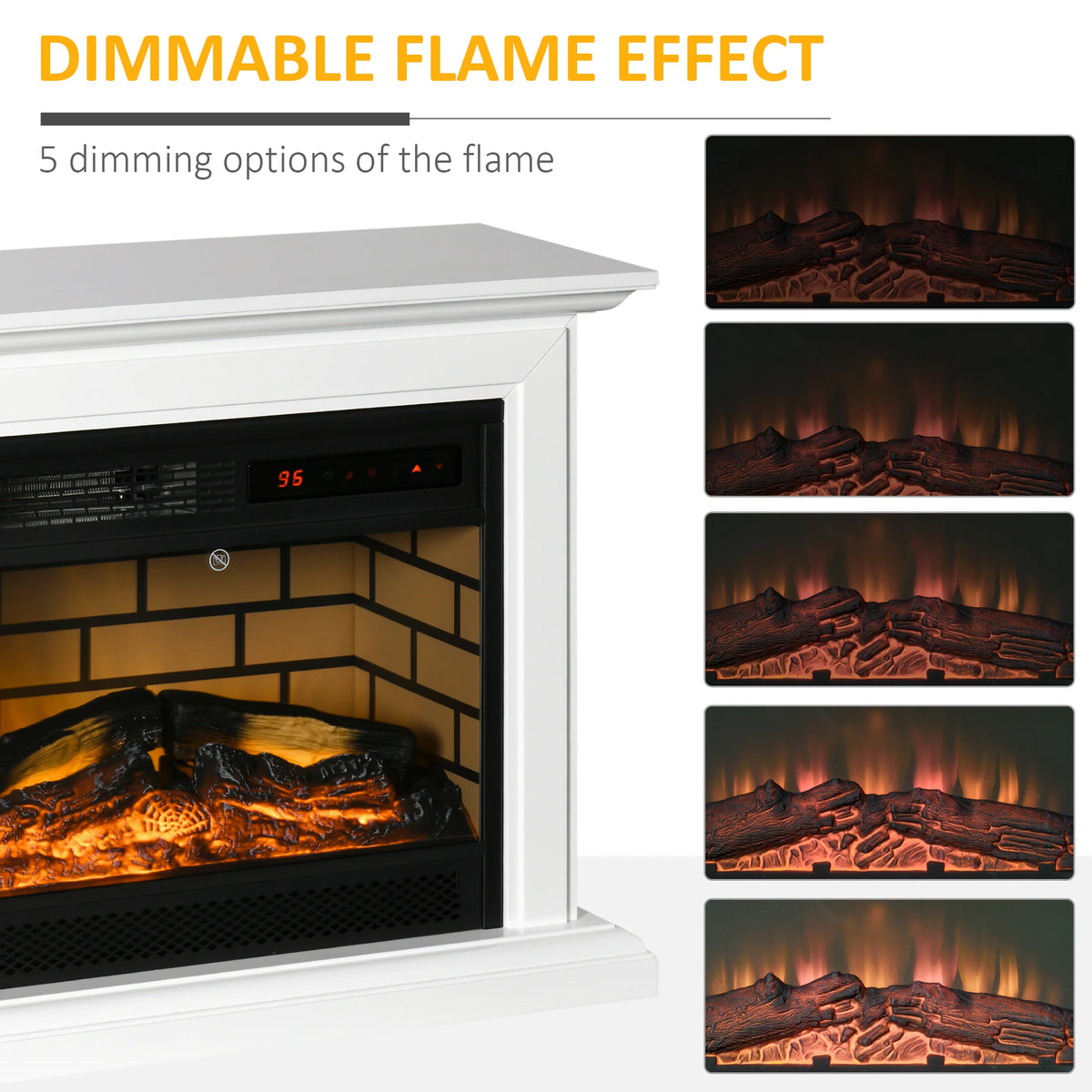 Electric fireplace heater with adjustable temperature and safety features
