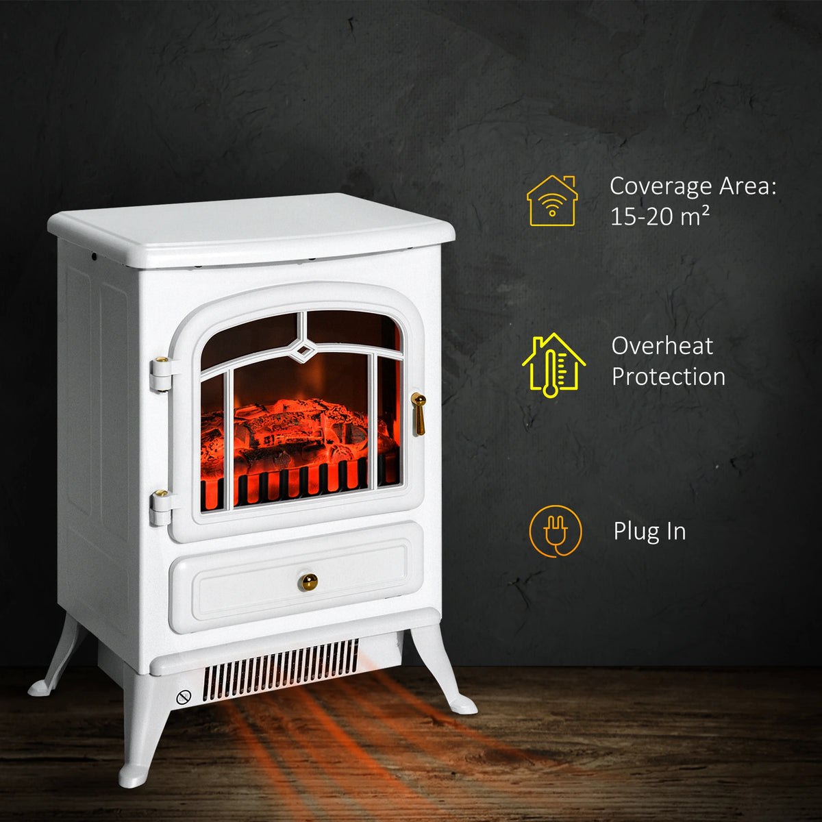 HOMCOM Freestanding Electric Fireplace Heater, Overheat Protection