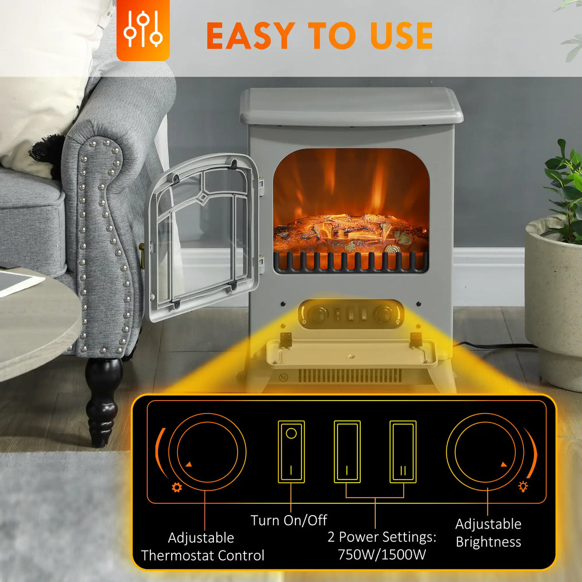 HOMCOM Freestanding Electric Fireplace Heater, Overheat Protection