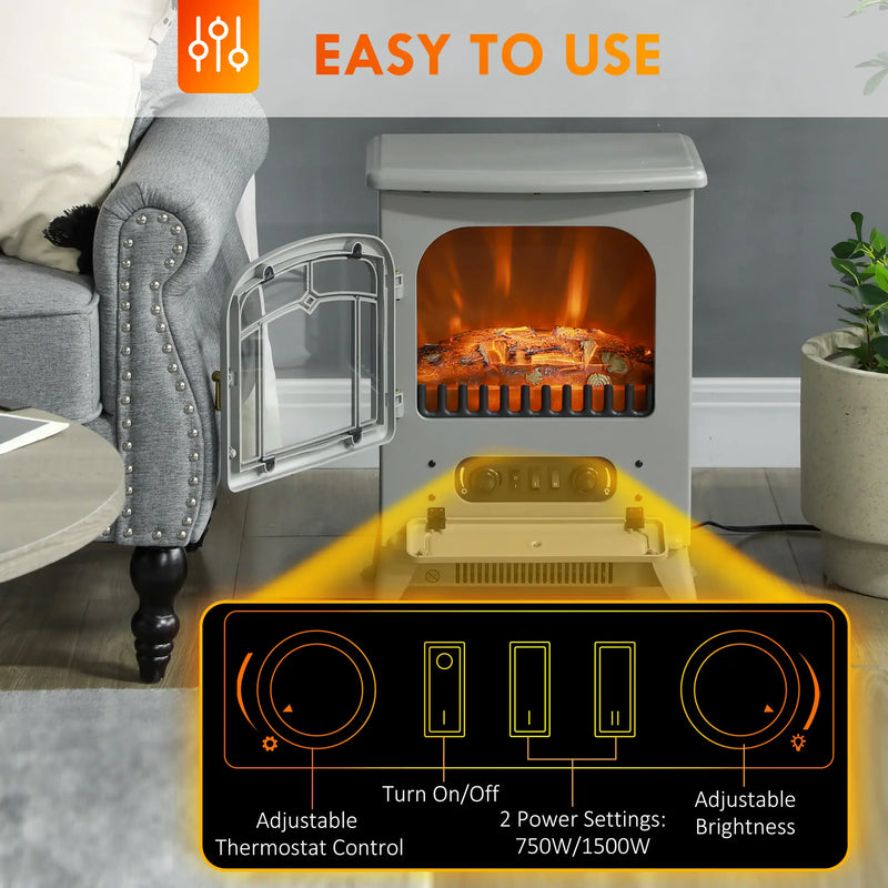 HOMCOM Freestanding Electric Fireplace Heater, Overheat Protection