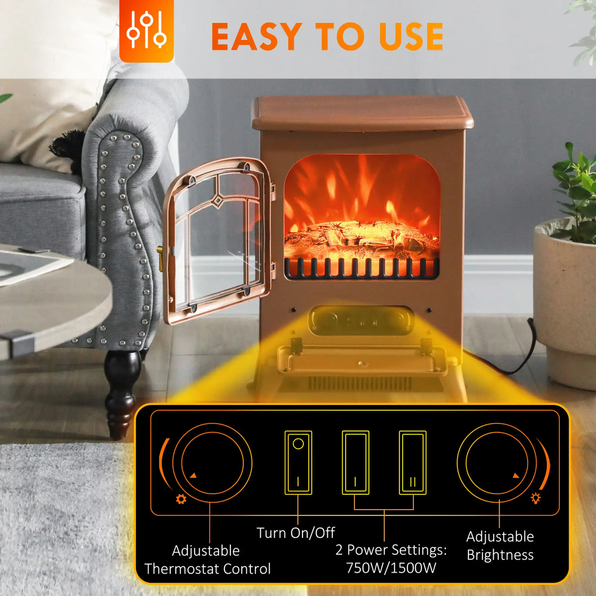 HOMCOM Freestanding Electric Fireplace Heater, Overheat Protection