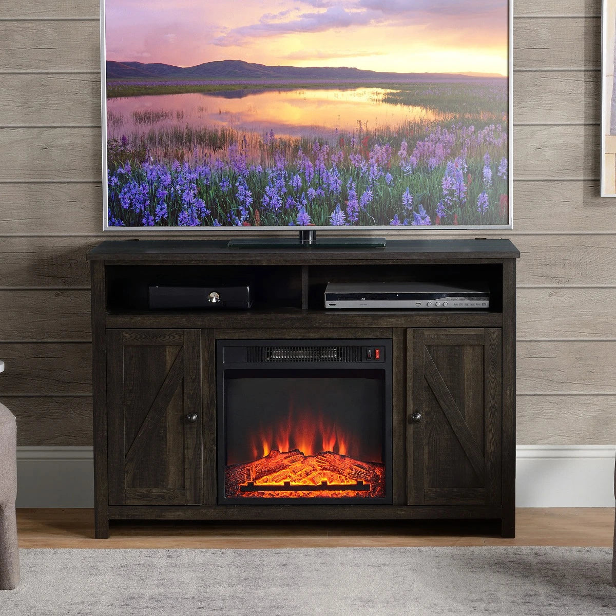 Freestanding Fireplace with TV Stand and Storage