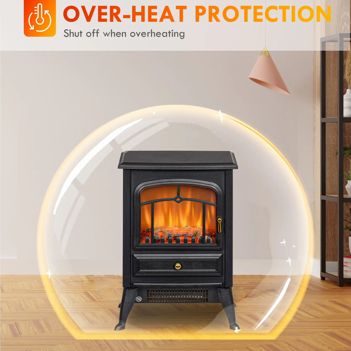 HOMCOM Electric Fireplace Heater with Realistic Log Effect Flames
