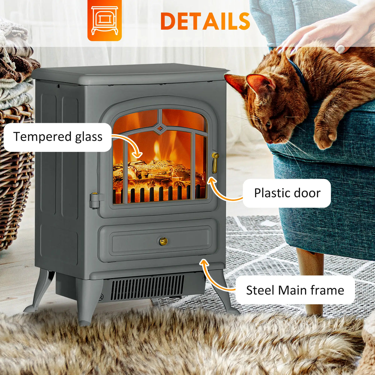 HOMCOM Electric Fireplace Heater with Realistic Log Effect Flames
