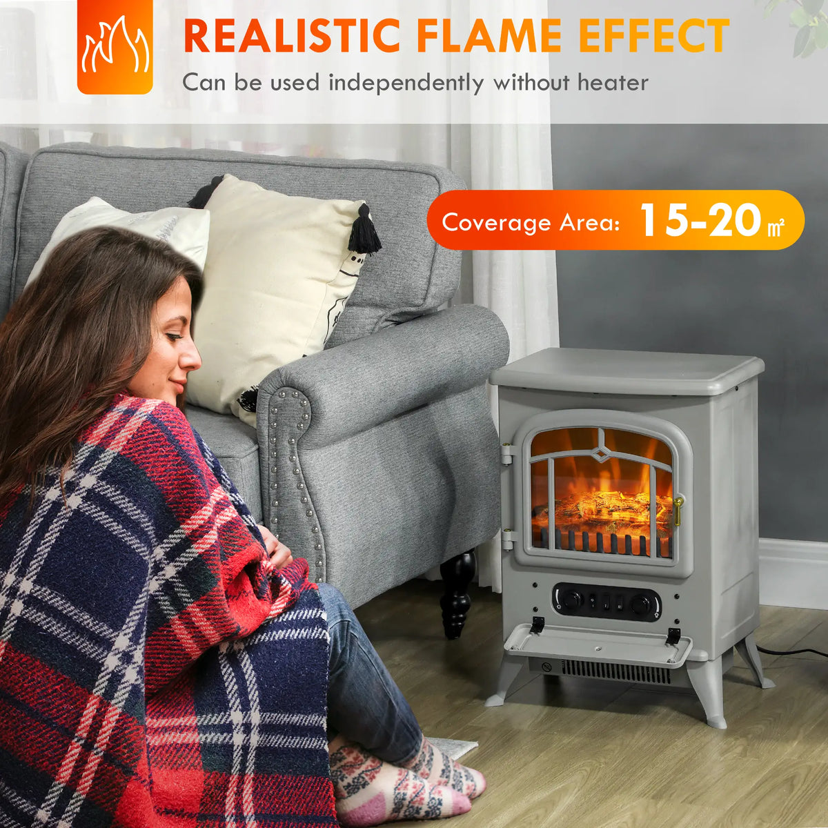 HOMCOM Portable Electric Fireplace Heater, 750W/1500W Heat Settings
