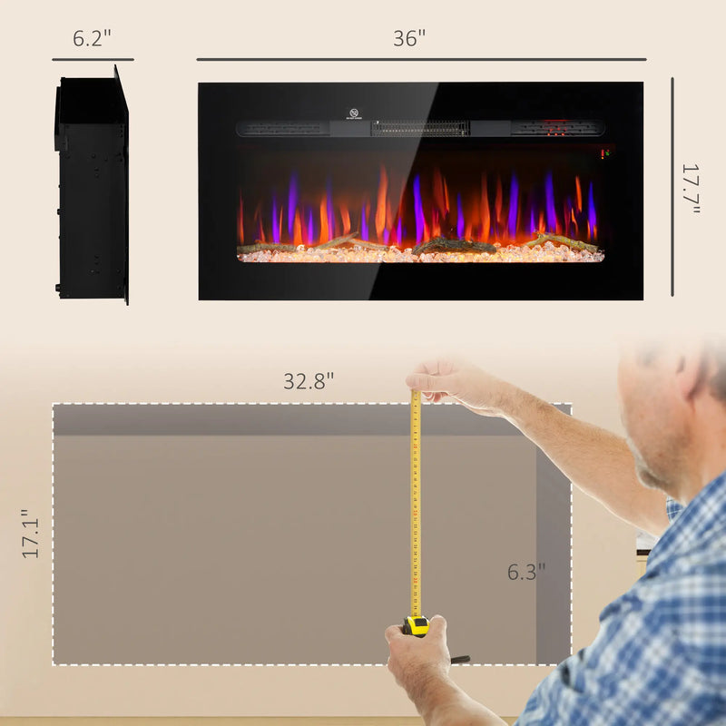 HOMCOM recessed electric fireplace heater with adjustable flame colors