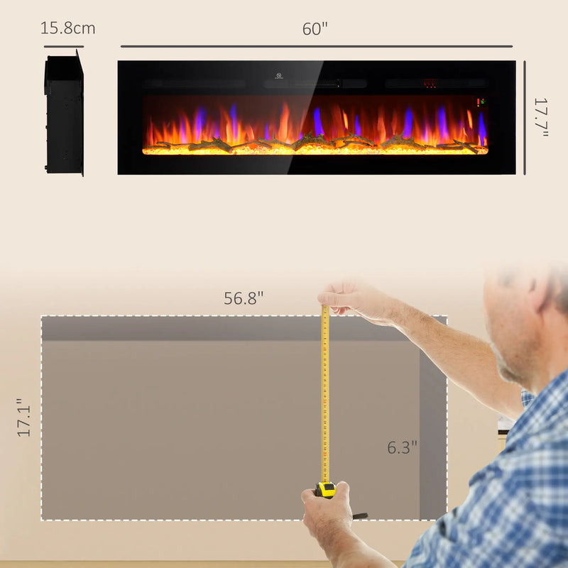 HOMCOM recessed electric fireplace heater with adjustable flame colors