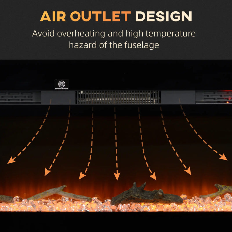 Space-saving slim electric fireplace with wall mount and recessed options