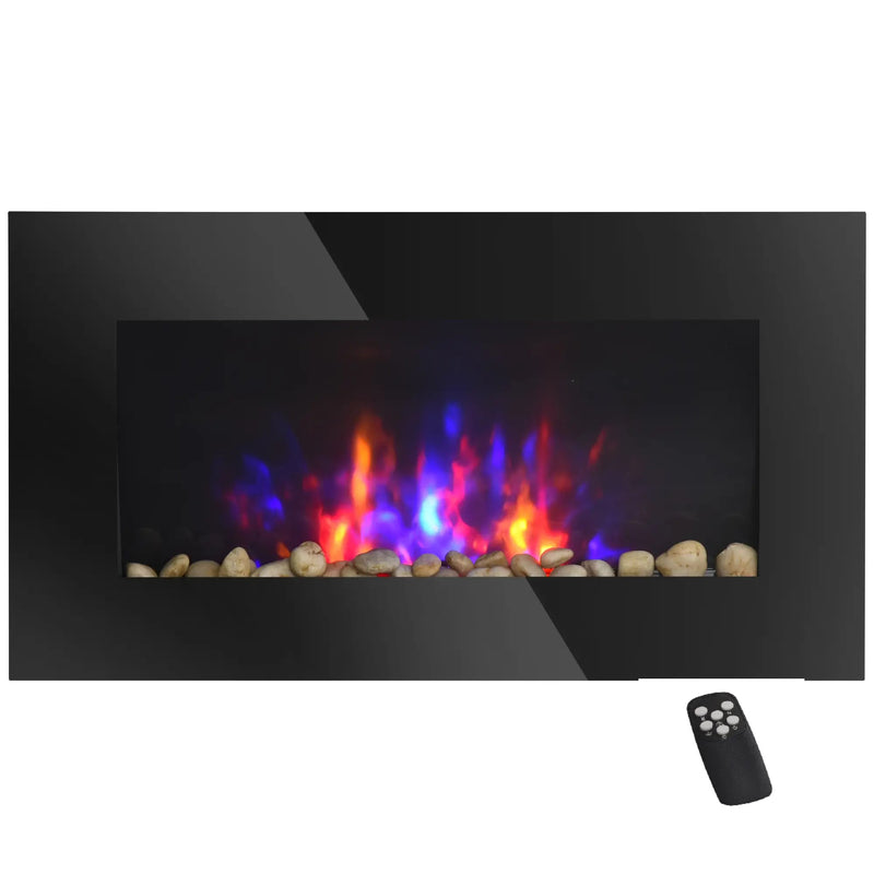 HOMCOM Wall-Mounted Electric Fireplace with Black Tempered Glass
