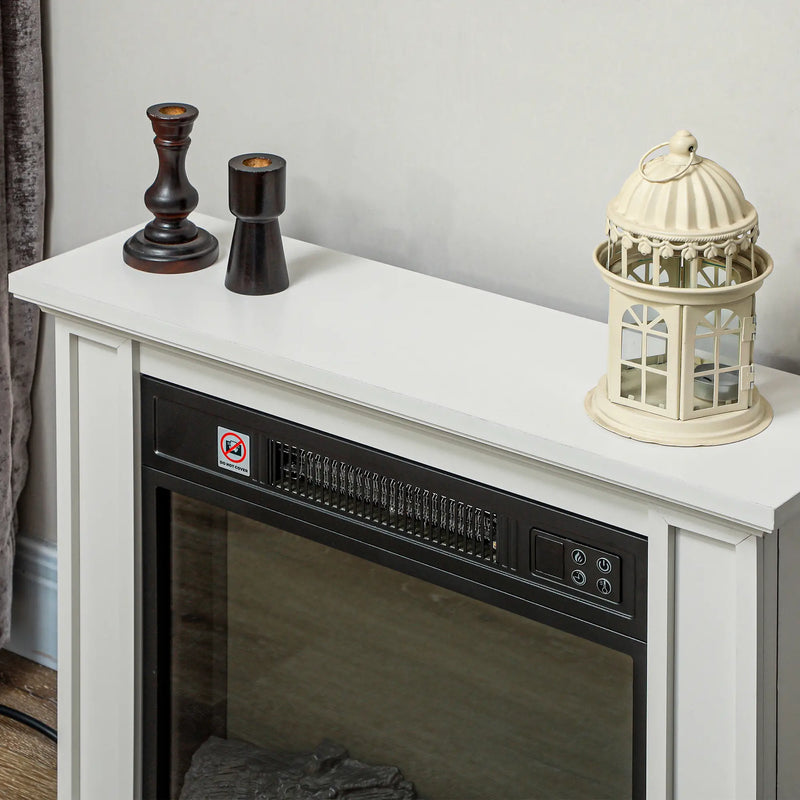 White electric fireplace heater with elegant mantel design