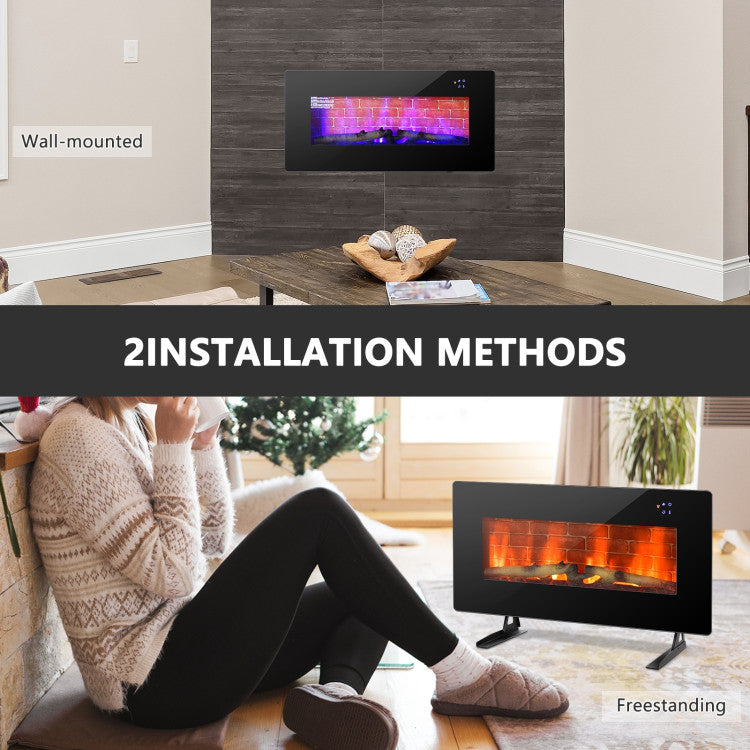  In-wall fireplace showing both recessed and freestanding setup