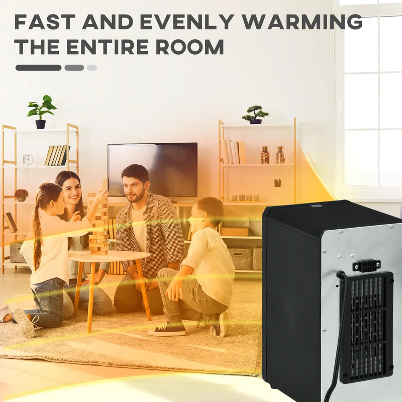 Compact indoor space heater with remote control and LED display.