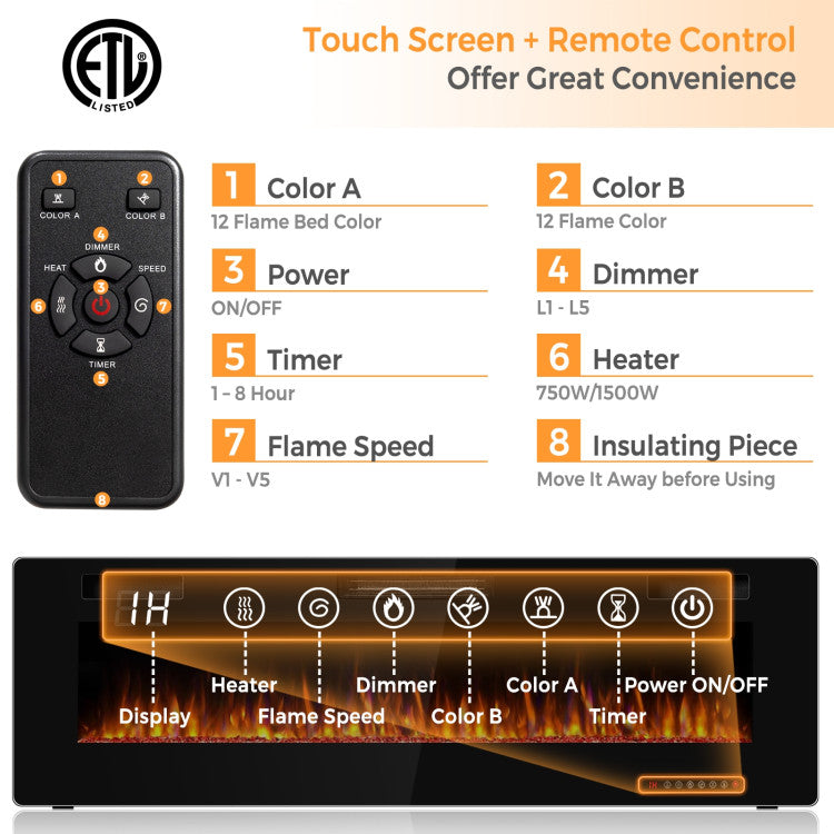 Infrared heating electric fireplace with dual heat settings