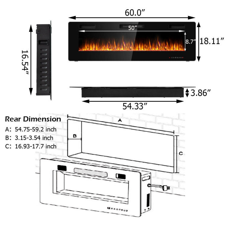 Decorative recessed fireplace in stylish living space
