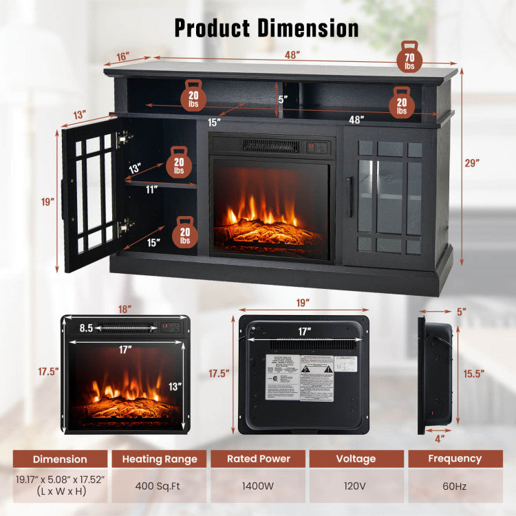 Electric fireplace media cabinet with remote control
