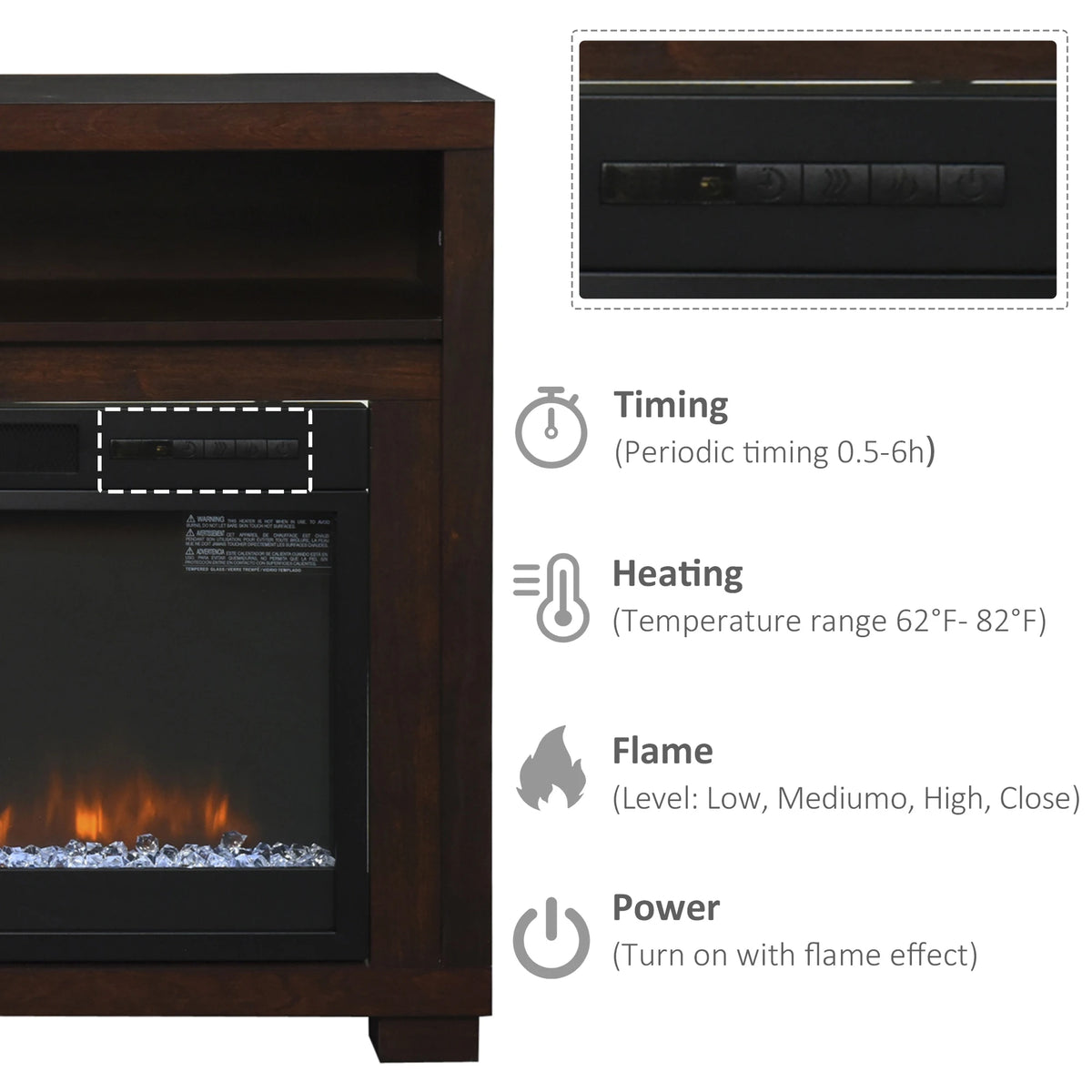Elegant media cabinet with built-in fireplace for a cozy ambiance.