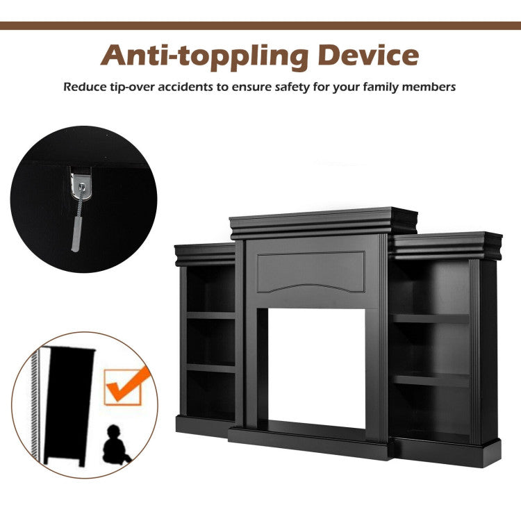 Media center fireplace cabinet with 6 open display and storage shelves