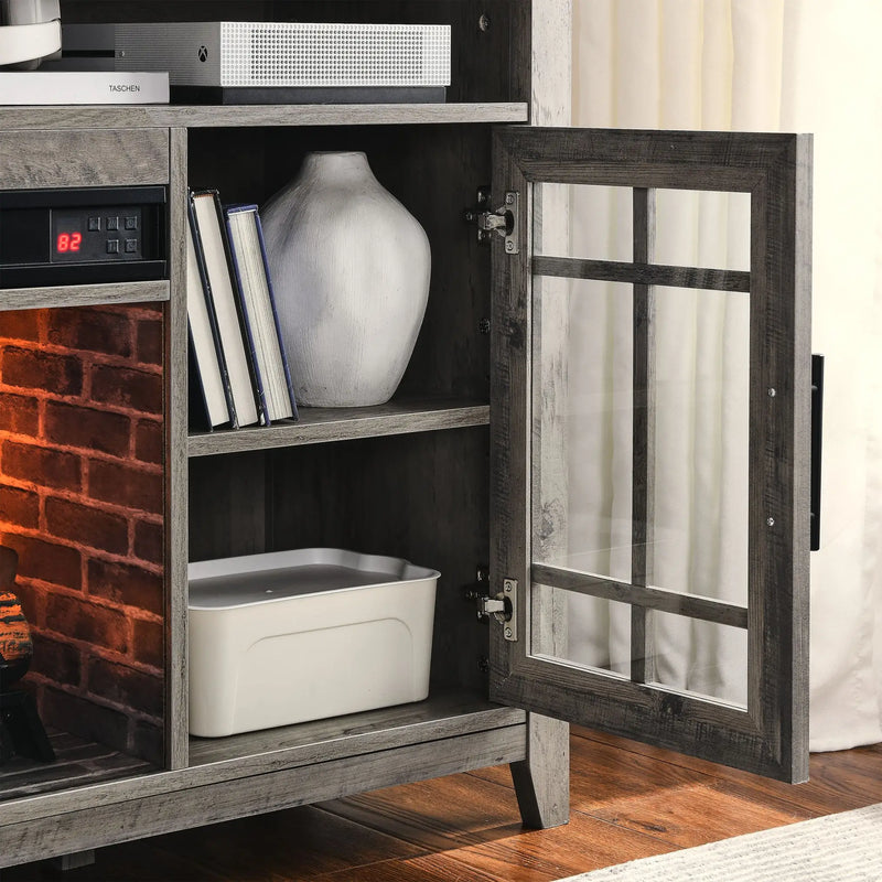 Media console with infrared quartz electric fireplace and remote control