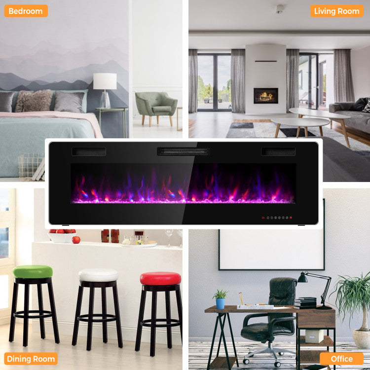 Electric fireplace recessed in custom-built media wall