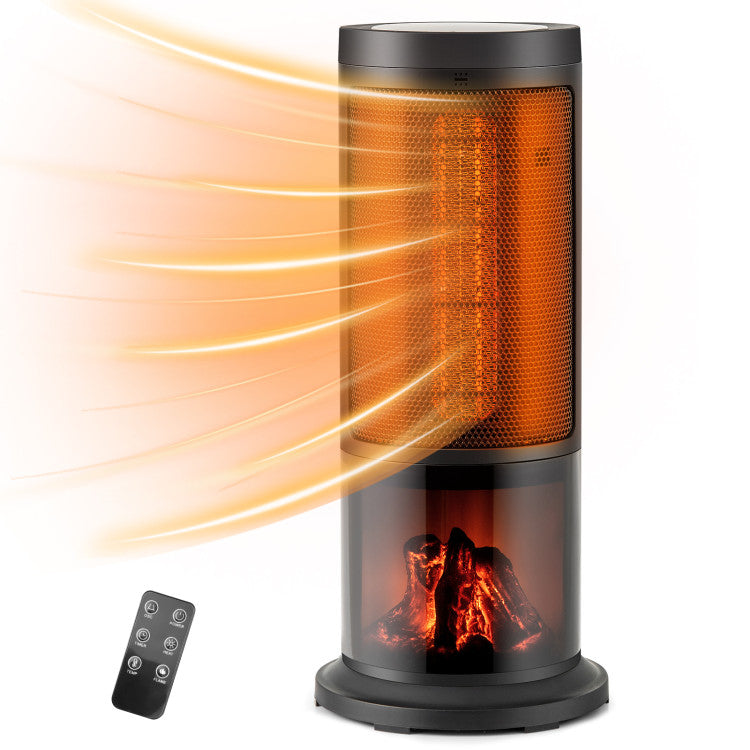 Mini portable tower heater with LED flame and thermostat