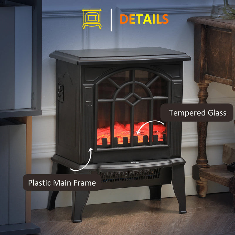 Black electric fireplace stove with sleek design and overheat protection for added safety