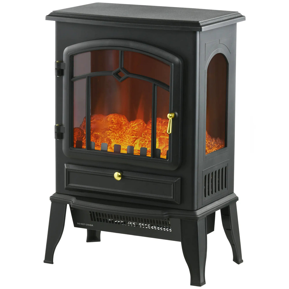 Modern electric fireplace with a 3-sided glass design.