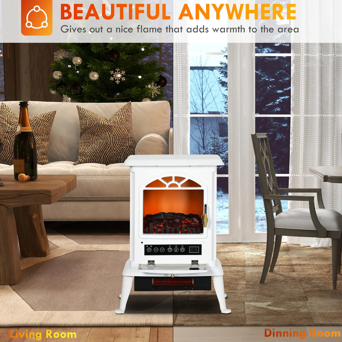 Modern Electric Fireplace in Black and White Finish