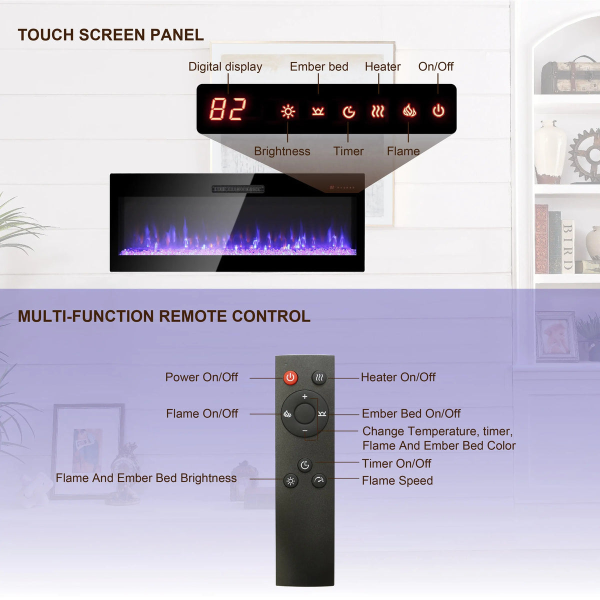 Stylish electric fireplace enhancing a living room ambiance