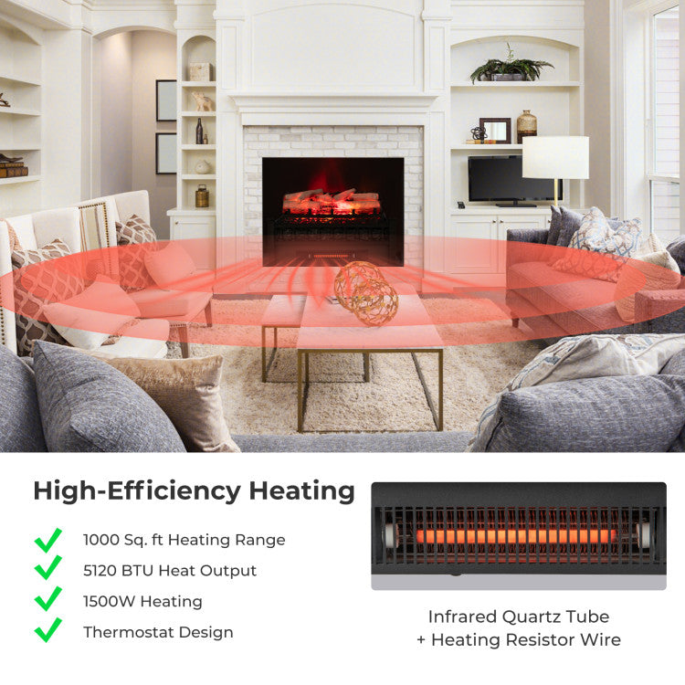 Modern flames inset electric log burner with quiet operation.