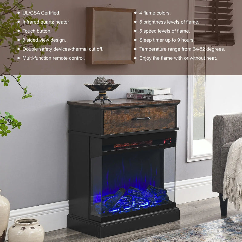 Modern Farmhouse 3-Sided Electric Fireplace Table