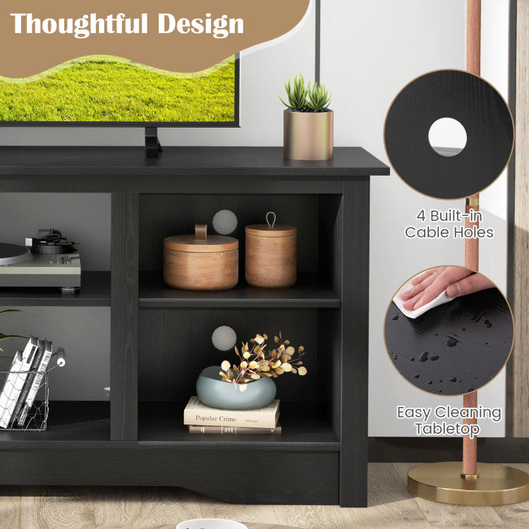 Modern TV console with fireplace and storage compartments