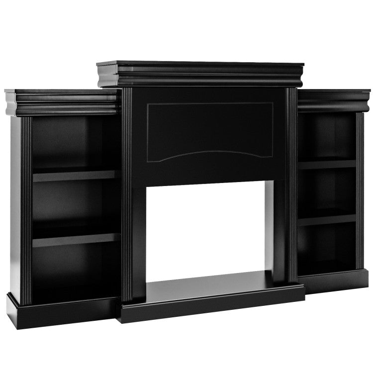 Modern fireplace TV console with built-in bookshelf and media storage