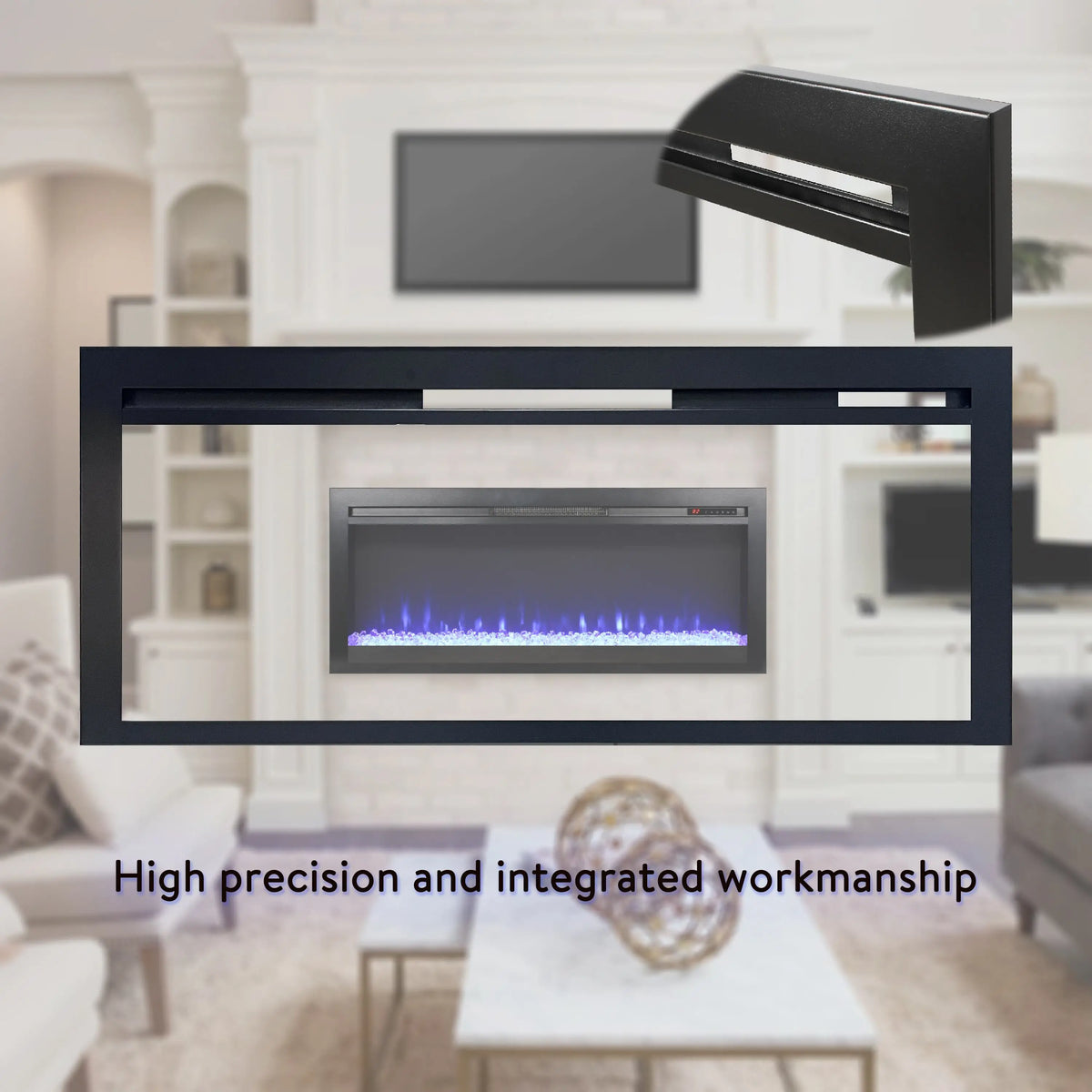 Modern in-wall LED electric fireplace with ember bed