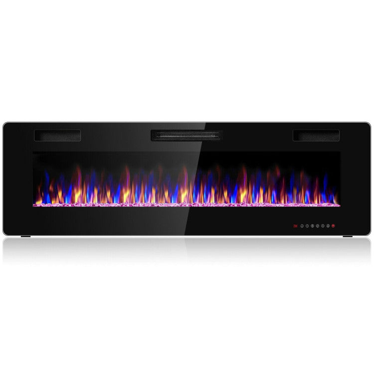 Recessed fireplace installed in modern living room wall