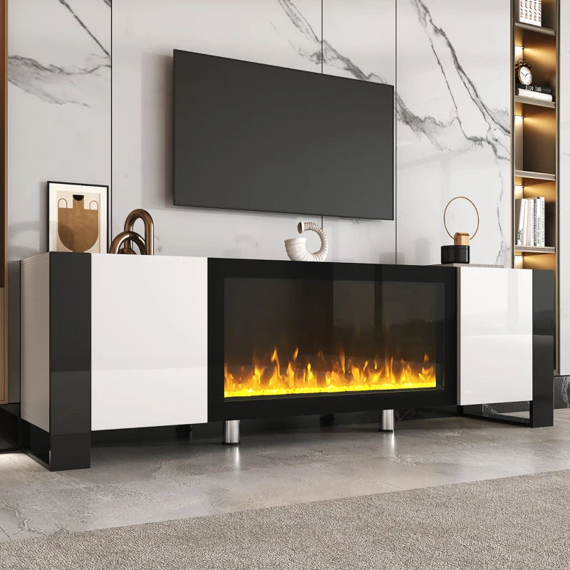 Modern TV Stand with Fireplace and Three-Sided Look