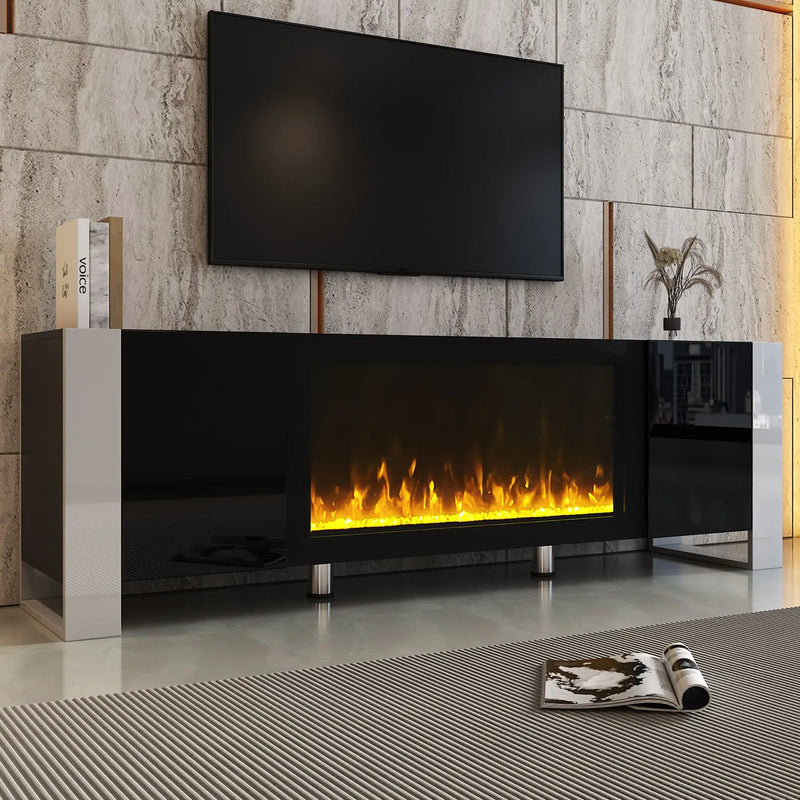 Modern TV Stand with Electric Fireplace Insert for Living Room