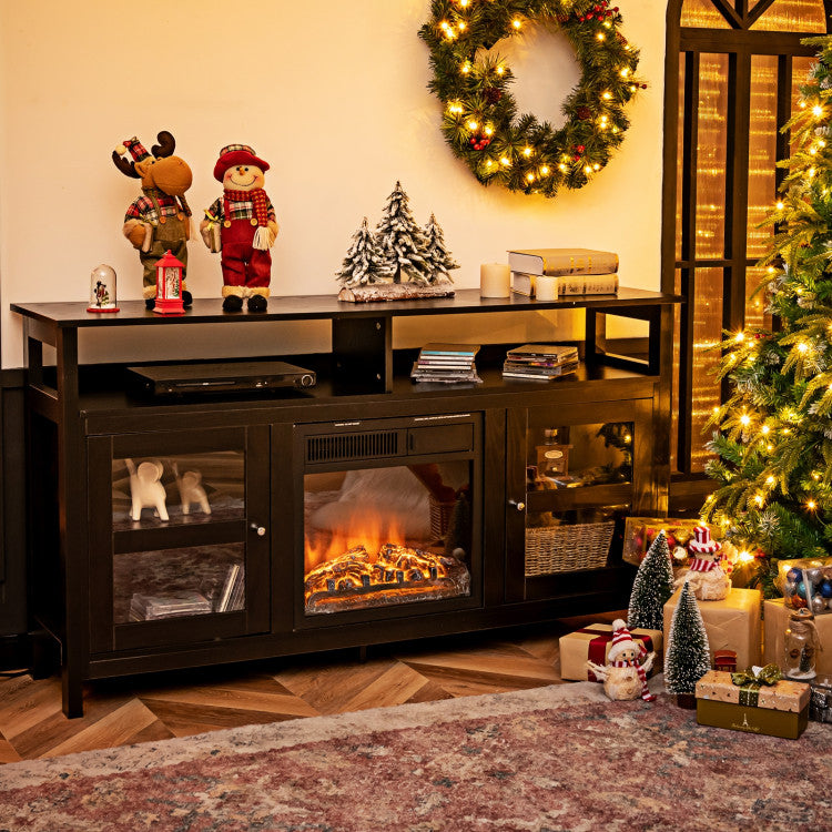 Modern TV Stand with Fireplace Space and Shelves