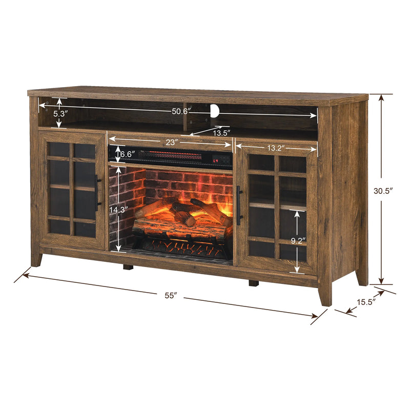 Contemporary TV stand with remote-controlled electric fireplace and storage